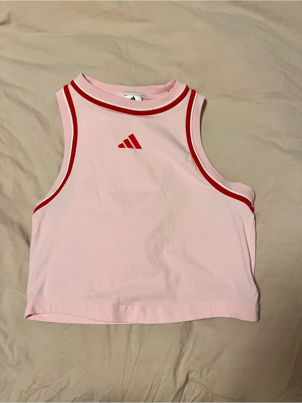 ADIDAS Pink Sleeveless Crop Top with Red Trim